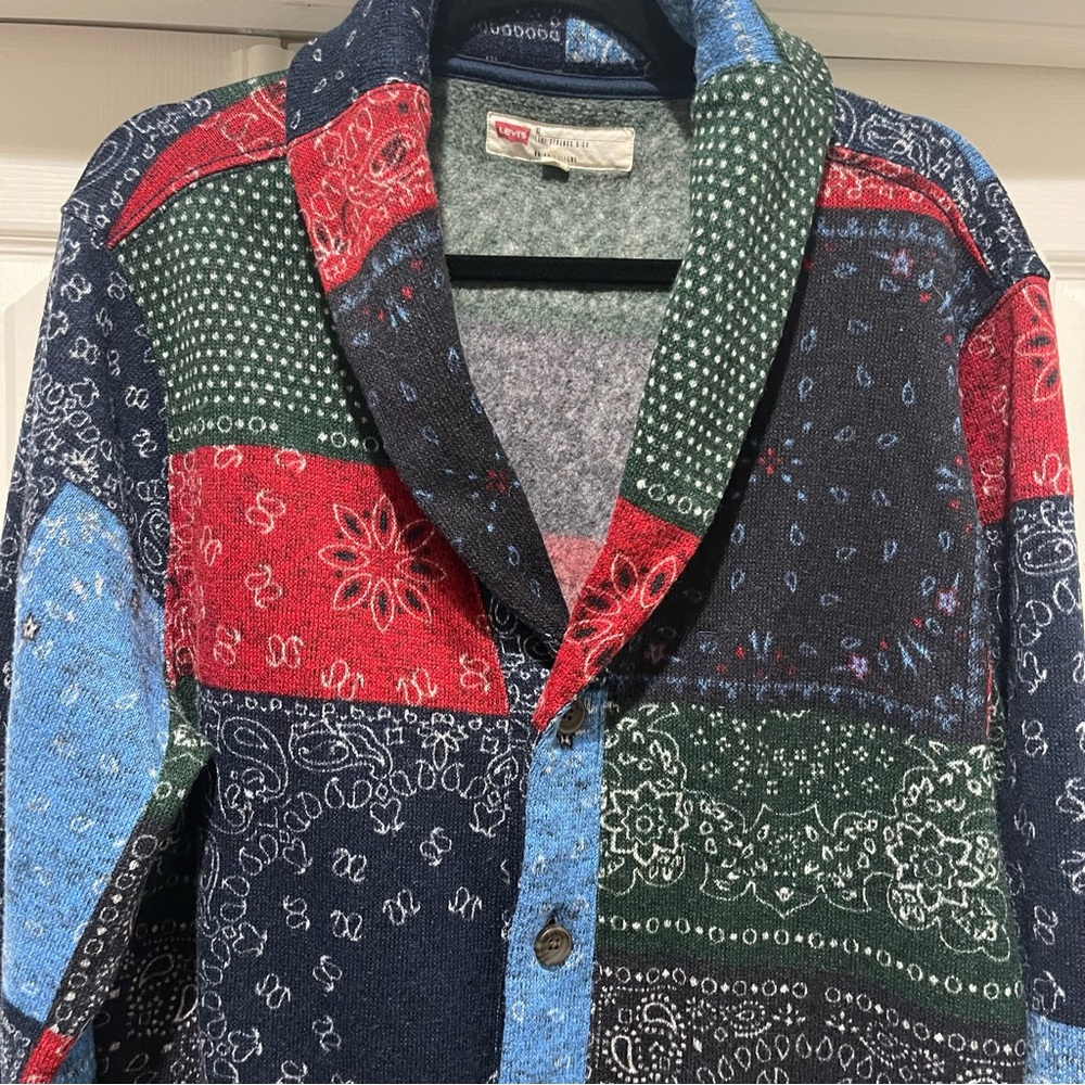 Levi's Mens XL Colorful Patchwork Cardigan - Picture 2 of 11